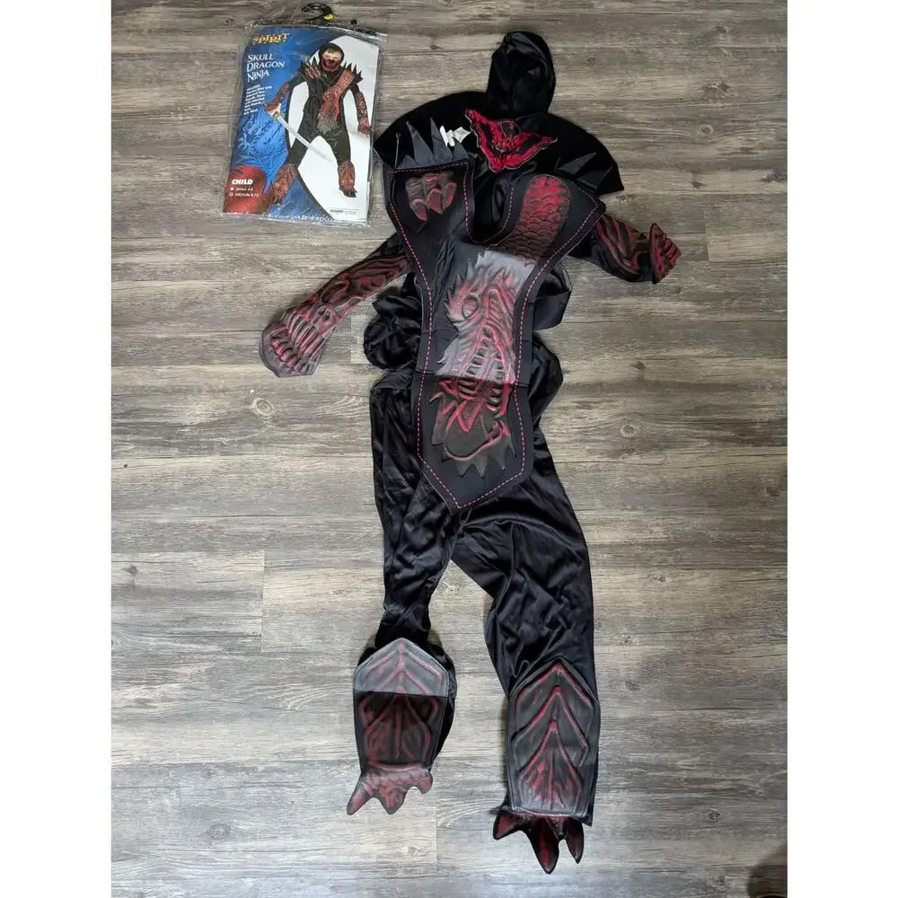 Spirit The Skull Dragon Ninja Warrior Halloween Costume Red & Black Size M 8-10 - Picture 6 of 8